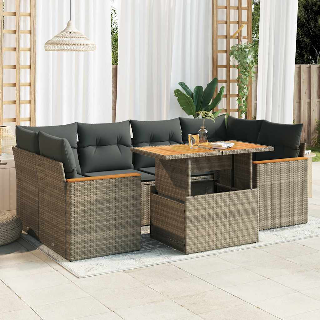 vidaXL 6-tlg. Garten-Sofagarnitur mit Kissen Grau Poly Rattan Akazie