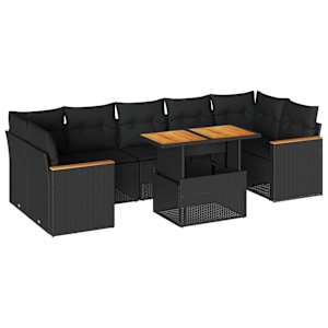 vidaXL 8-osaline aiadiivani komplekt patjadega, must, rotang/akaatsia
