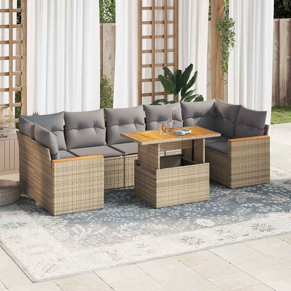 vidaXL Set canapele grădină cu perne 8 piese bej poliratan/lemn acacia