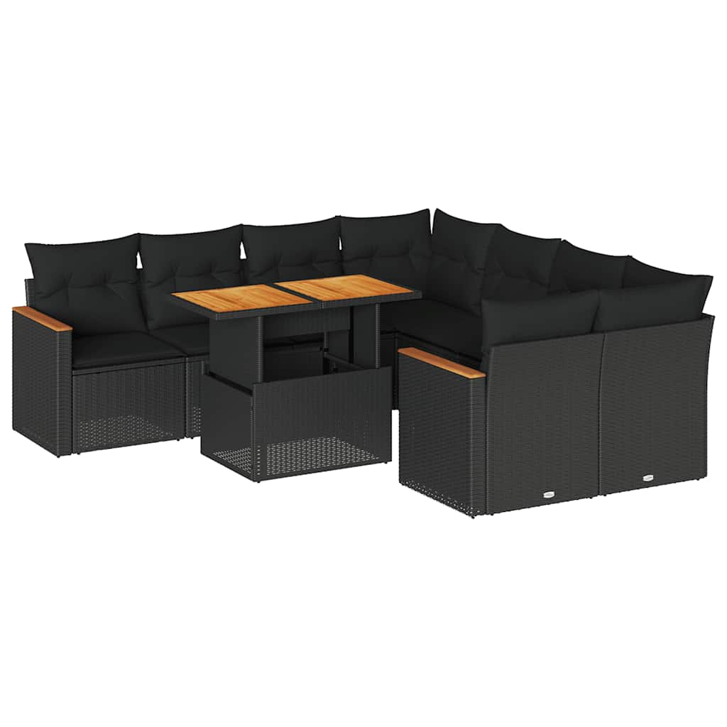 Thumbnail - vidaXL 9-tlg. Garten-Sofagarnitur mit Kissen Schwarz Poly Rattan