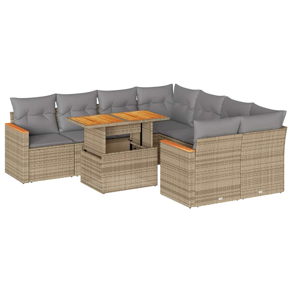 Thumbnail - vidaXL 9-tlg. Garten-Sofagarnitur mit Kissen Beige Poly Rattan Akazie