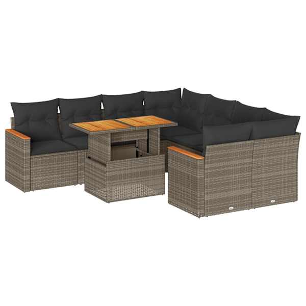 vidaXL 9-osaline aiadiivani komplekt patjadega, hall, rotang/akaatsia