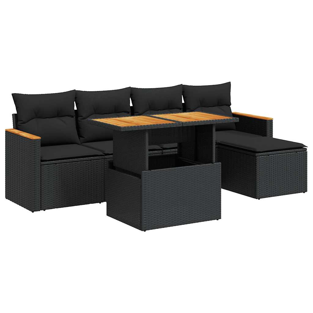 Thumbnail - vidaXL 6-tlg. Garten-Sofagarnitur mit Kissen Schwarz Poly Rattan