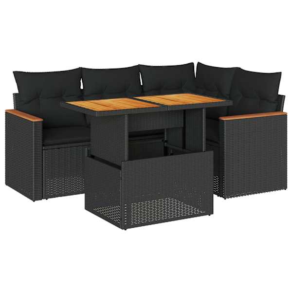 vidaXL 5-osaline aiadiivani komplekt patjadega, must, pol&uuml;rotang