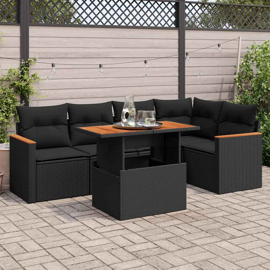 vidaXL Set mobilier grădină perne 6 piese negru poliratan/lemn acacia