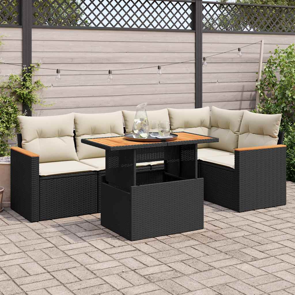 vidaXL 6-tlg. Garten-Sofagarnitur mit Kissen Schwarz Poly Rattan