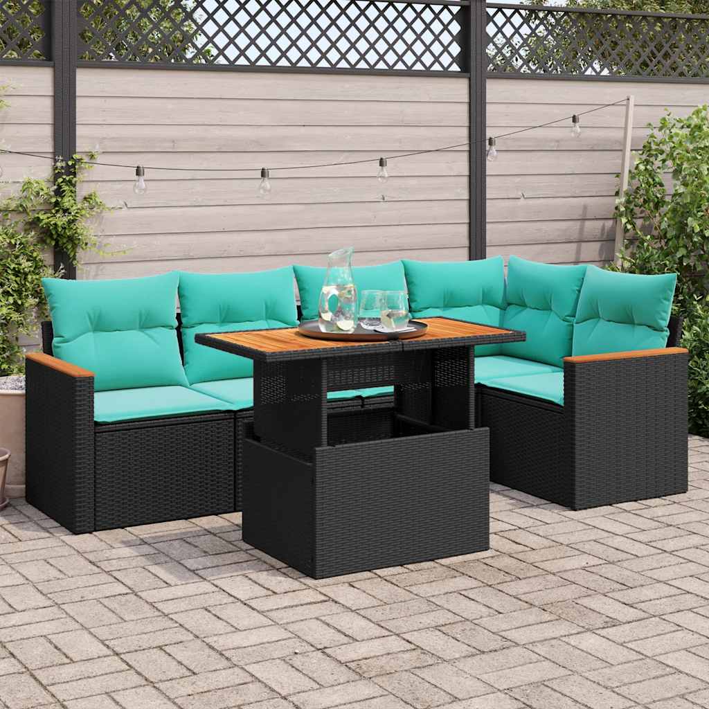 Set Divano da Giardino 6 pz con Cuscini Nero in Polyrattan 3327487