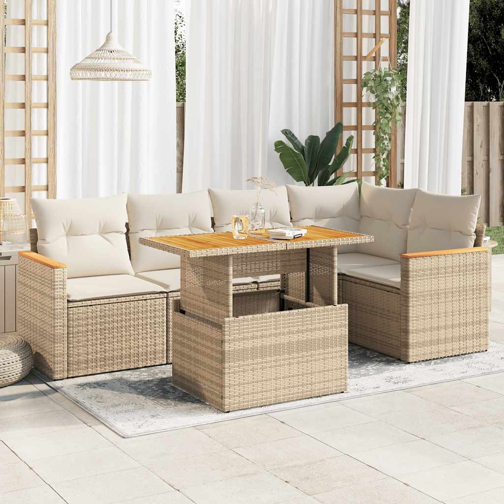 5-tlg. Garten-Sofagarnitur mit Kissen Beige Poly Rattan Akazie