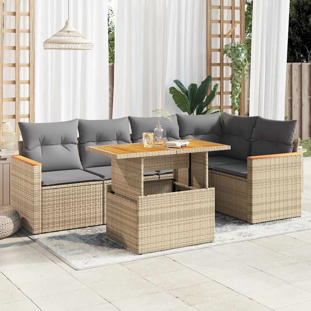 vidaXL 5-tlg. Garten-Sofagarnitur mit Kissen Beige Poly Rattan Akazie