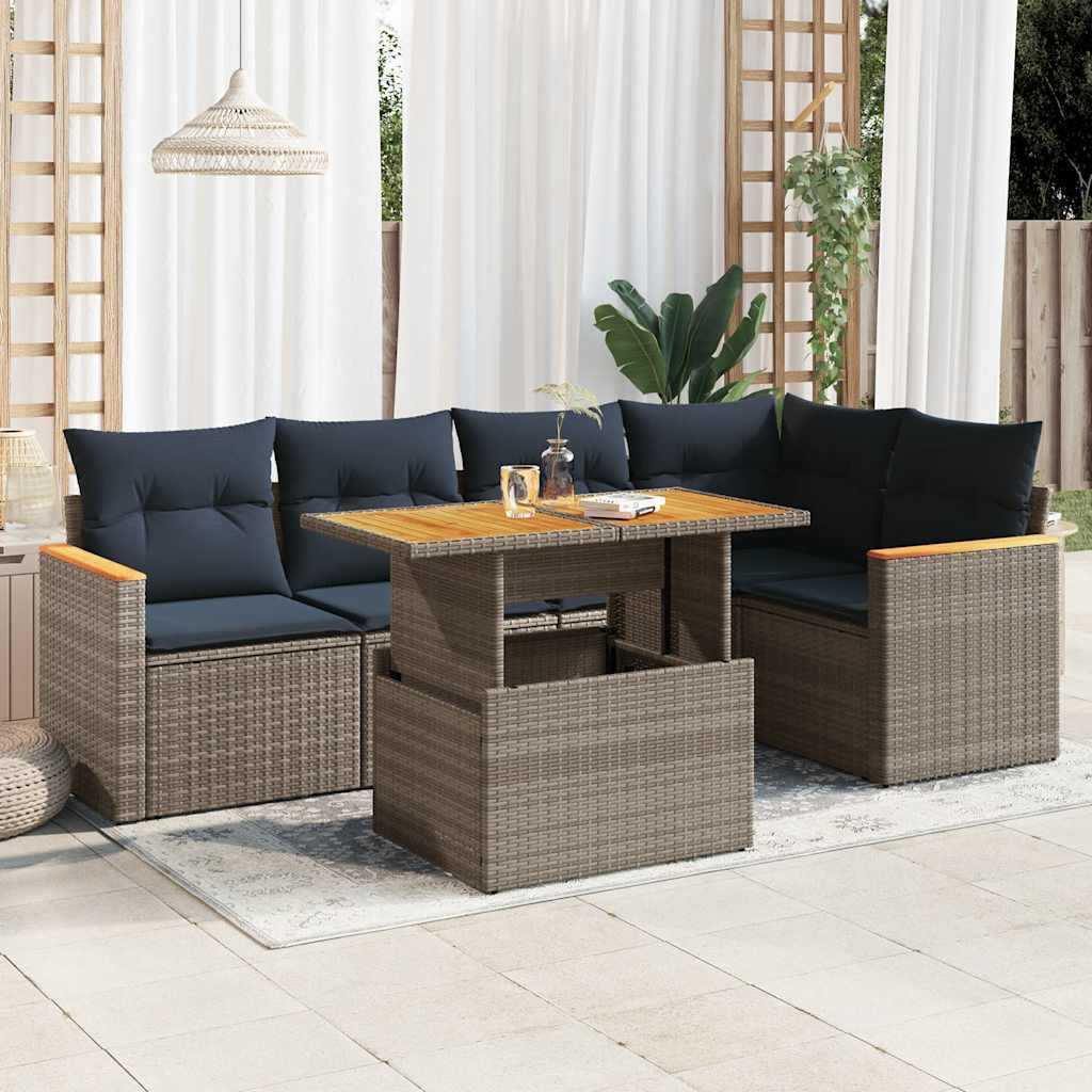 sofasæt til haven 6 dele med hynder polyrattan grå