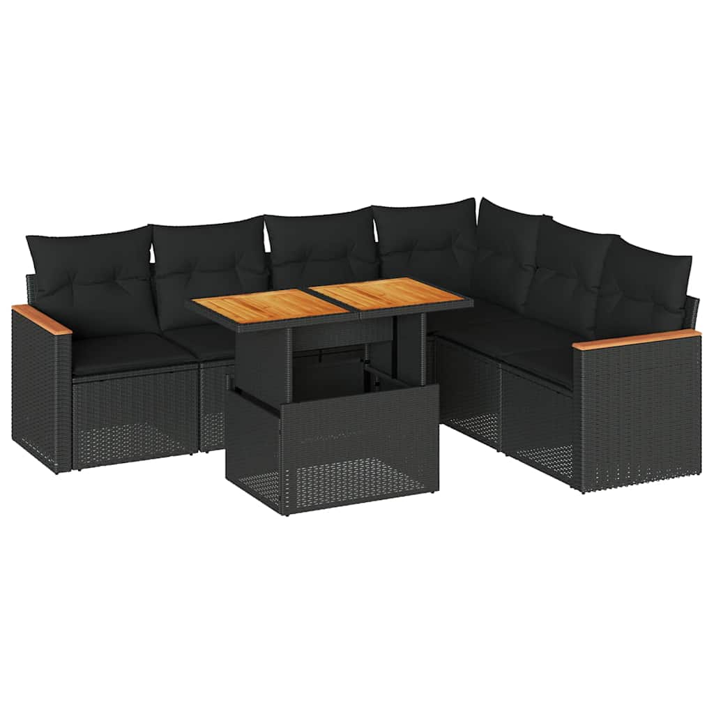 Thumbnail - vidaXL 7-tlg. Garten-Sofagarnitur mit Kissen Schwarz Poly Rattan