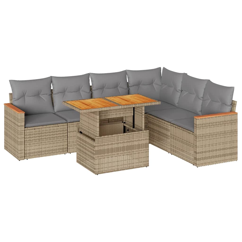 Thumbnail - vidaXL 7-tlg. Garten-Sofagarnitur mit Kissen Beige Poly Rattan Akazie