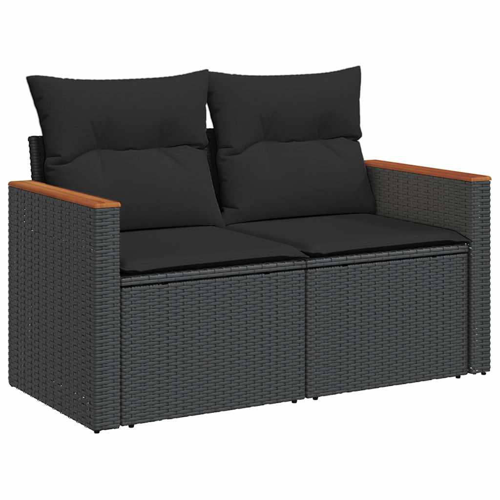 vidaXL Set mobilier grădină perne 9 piese negru poliratan/lemn acacia