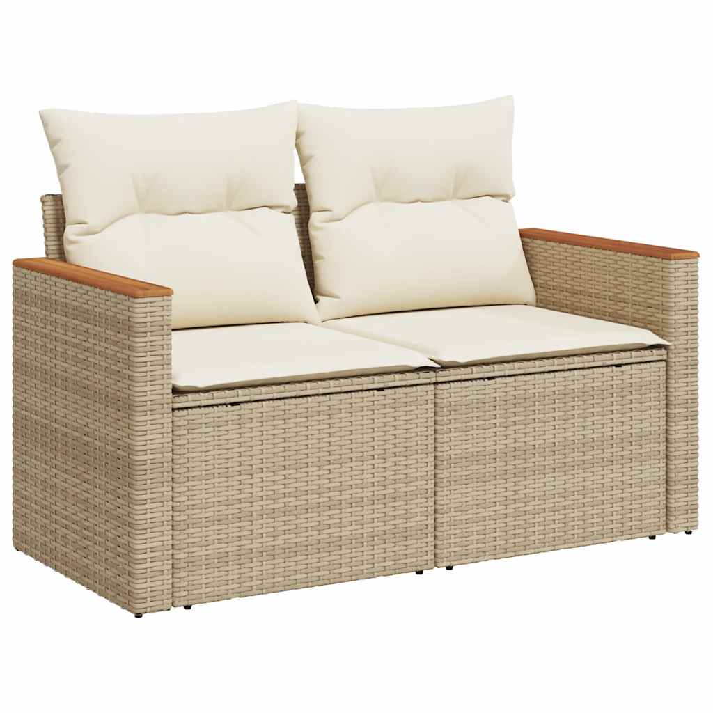 vidaXL 9-delige Loungeset met kussens poly rattan acacia beige