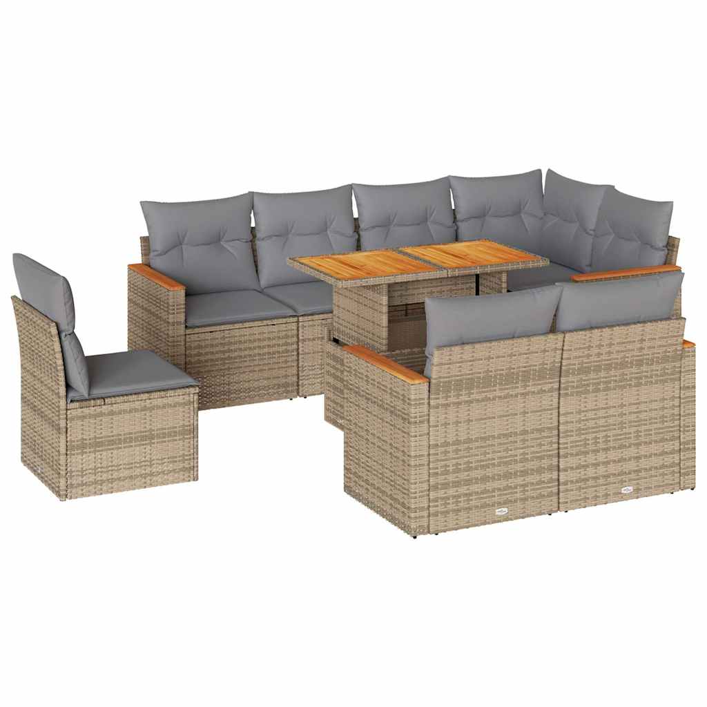 Thumbnail - vidaXL 9-tlg. Garten-Sofagarnitur mit Kissen Beige Poly Rattan Akazie