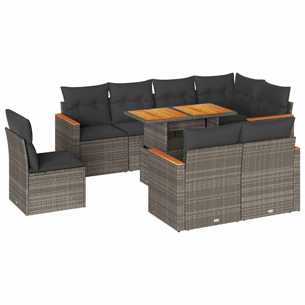 Thumbnail - vidaXL 9-tlg. Garten-Sofagarnitur mit Kissen Grau Poly Rattan Akazie