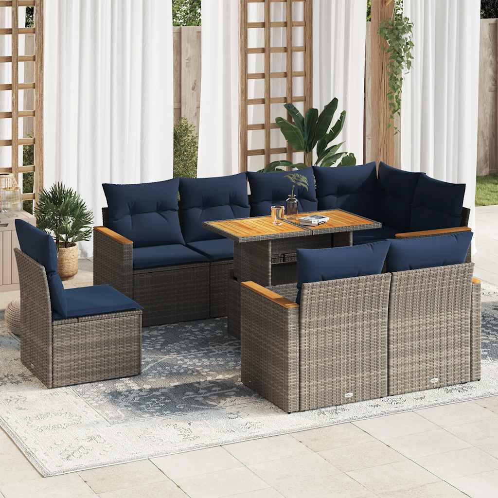 vidaXL Set canapele de grădină, 9 piese, cu perne, gri, poliratan