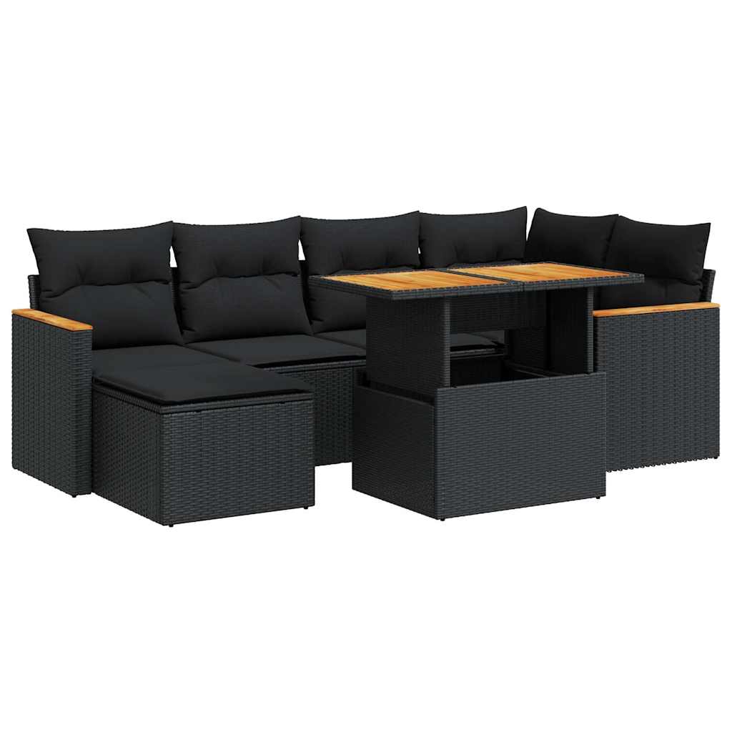 Thumbnail - vidaXL 7-tlg. Garten-Sofagarnitur mit Kissen Schwarz Poly Rattan