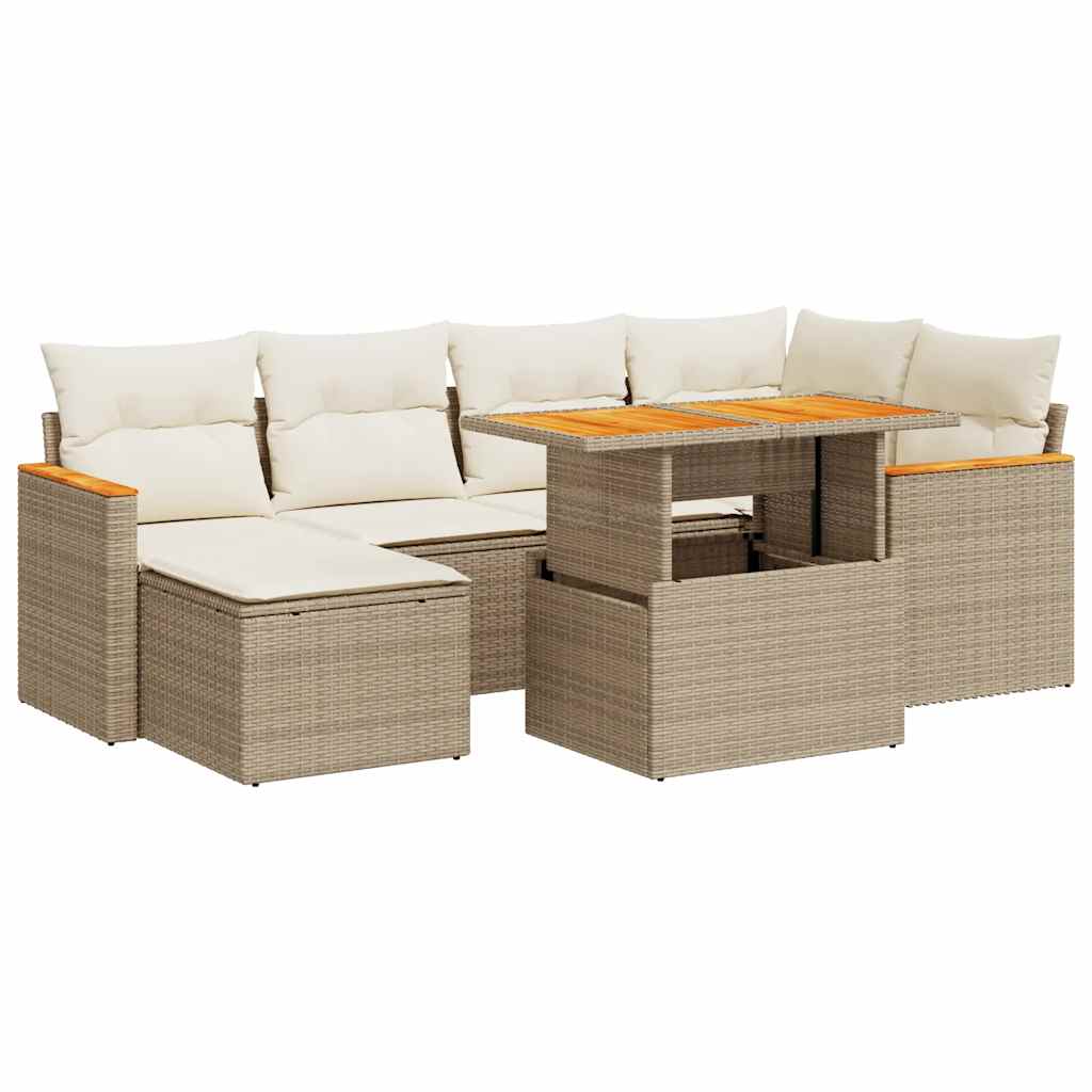 Thumbnail - vidaXL 7-tlg. Garten-Sofagarnitur mit Kissen Beige Poly Rattan Akazie