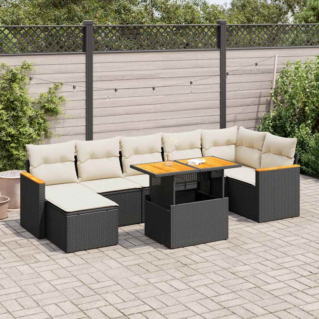 vidaXL 8-tlg. Garten-Sofagarnitur mit Kissen Schwarz Poly Rattan