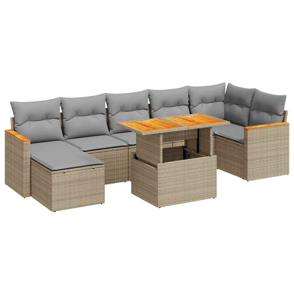 Thumbnail - vidaXL 8-tlg. Garten-Sofagarnitur mit Kissen Beige Poly Rattan Akazie