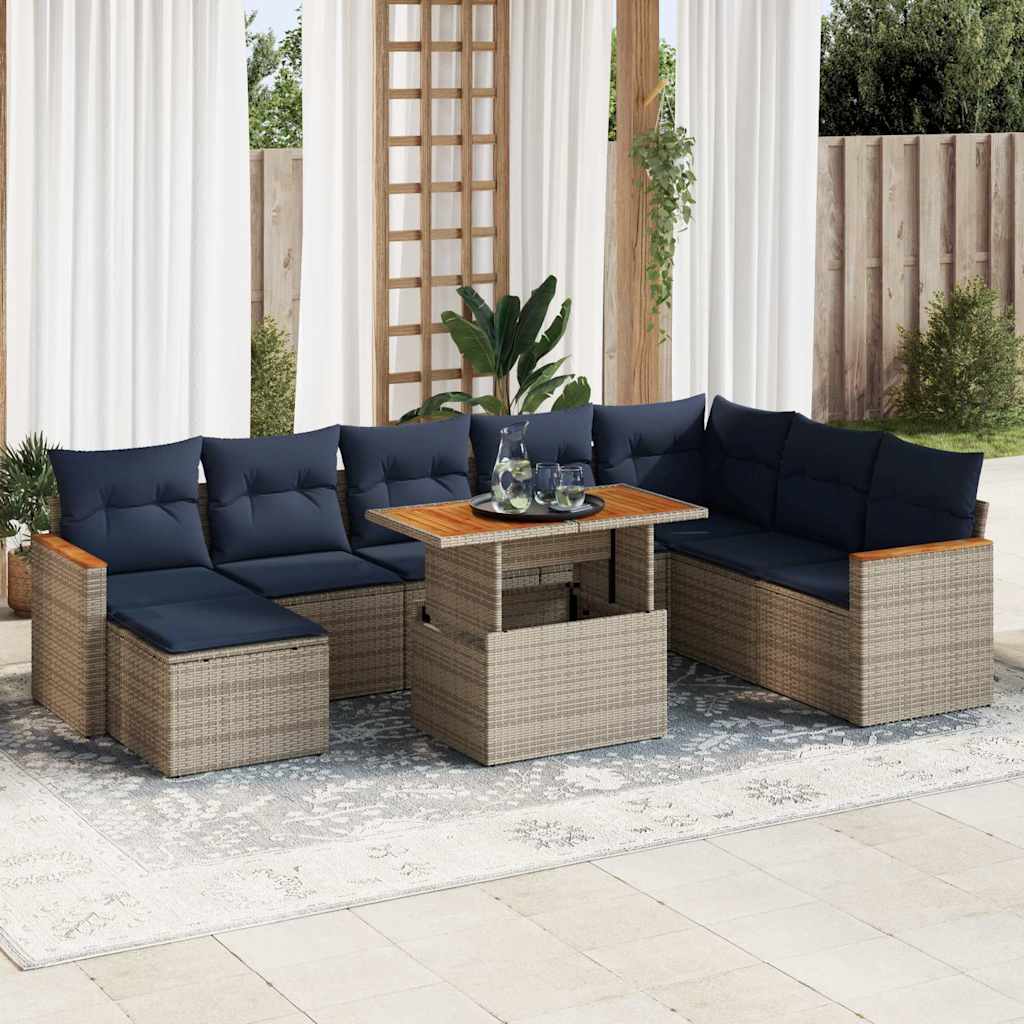vidaXL Set canapele de grădină, 9 piese, cu perne, gri, poliratan