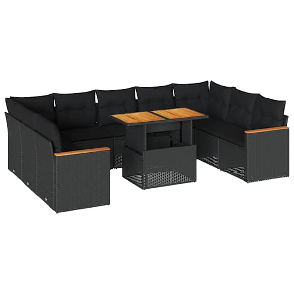 vidaXL 10-osaline aiadiivani komplekt patjadega, must, rotang/akaatsia