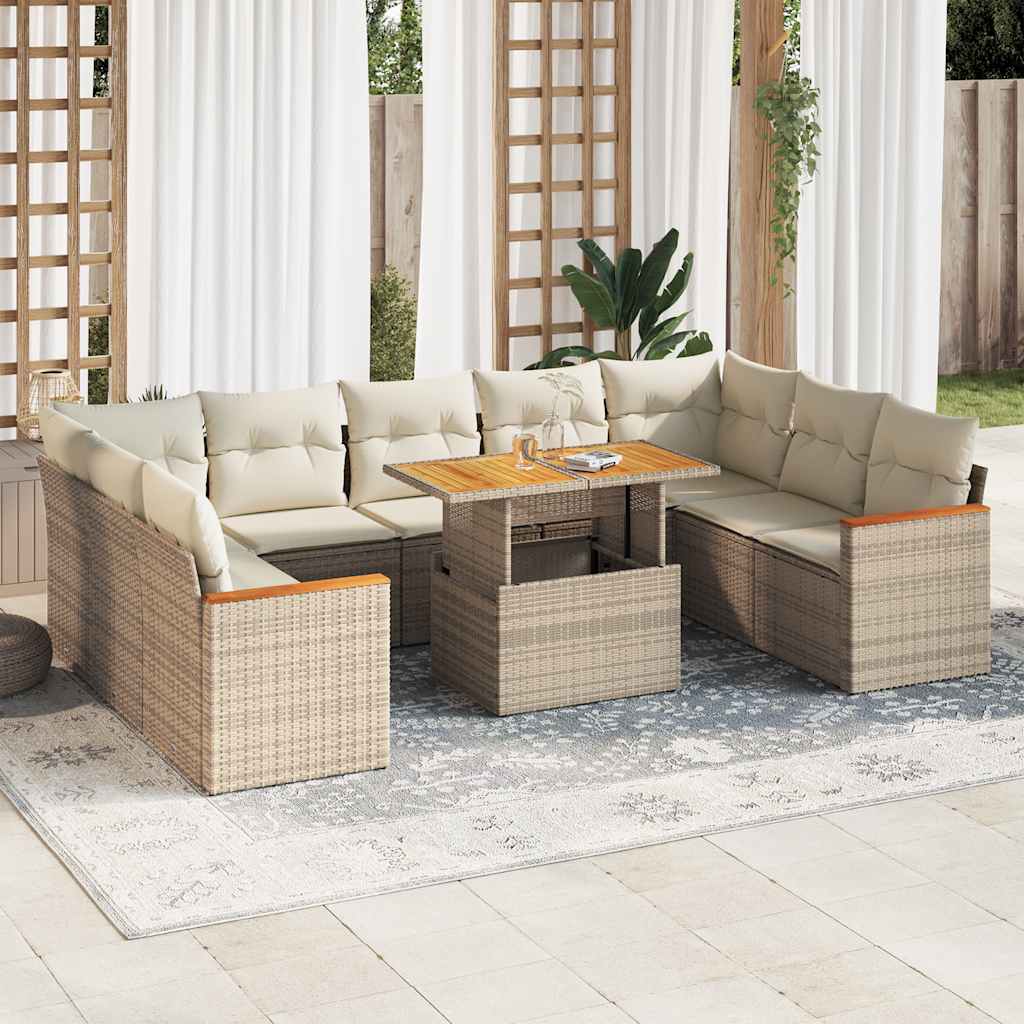 vidaXL Set canapele de grădină cu perne, 10 piese, bej, poliratan