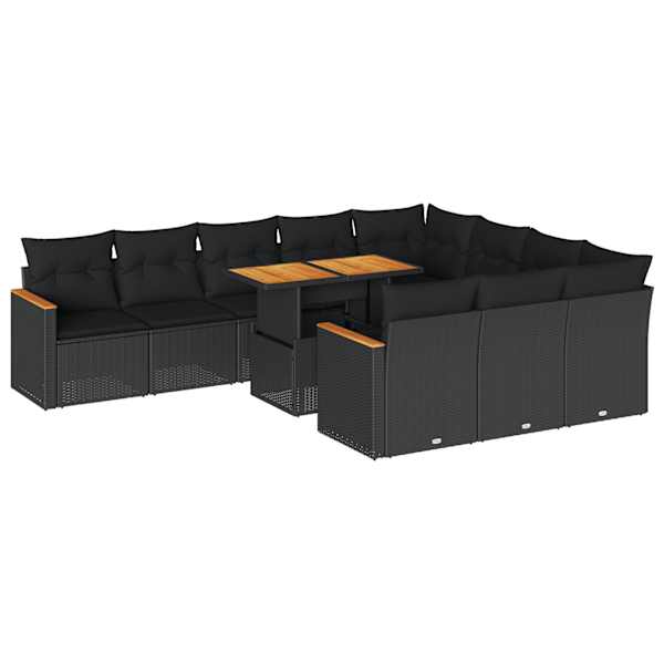 vidaXL 11-osaline aiadiivani komplekt patjadega, must, rotang/akaatsia
