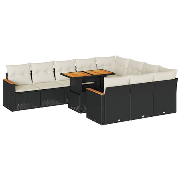 vidaXL 11-osaline aiadiivani komplekt patjadega, must, rotang/akaatsia