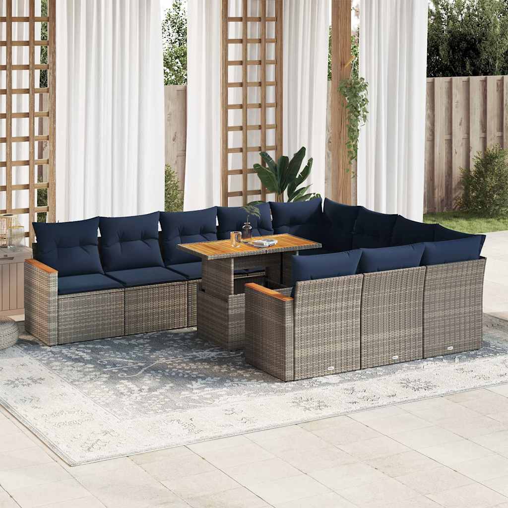loungesæt til haven 11 dele med hynder polyrattan grå