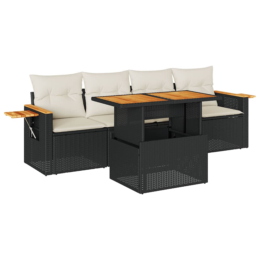 Thumbnail - vidaXL 5tlg. Garten-Sofagarnitur mit Kissen Schwarz Poly Rattan Akazie