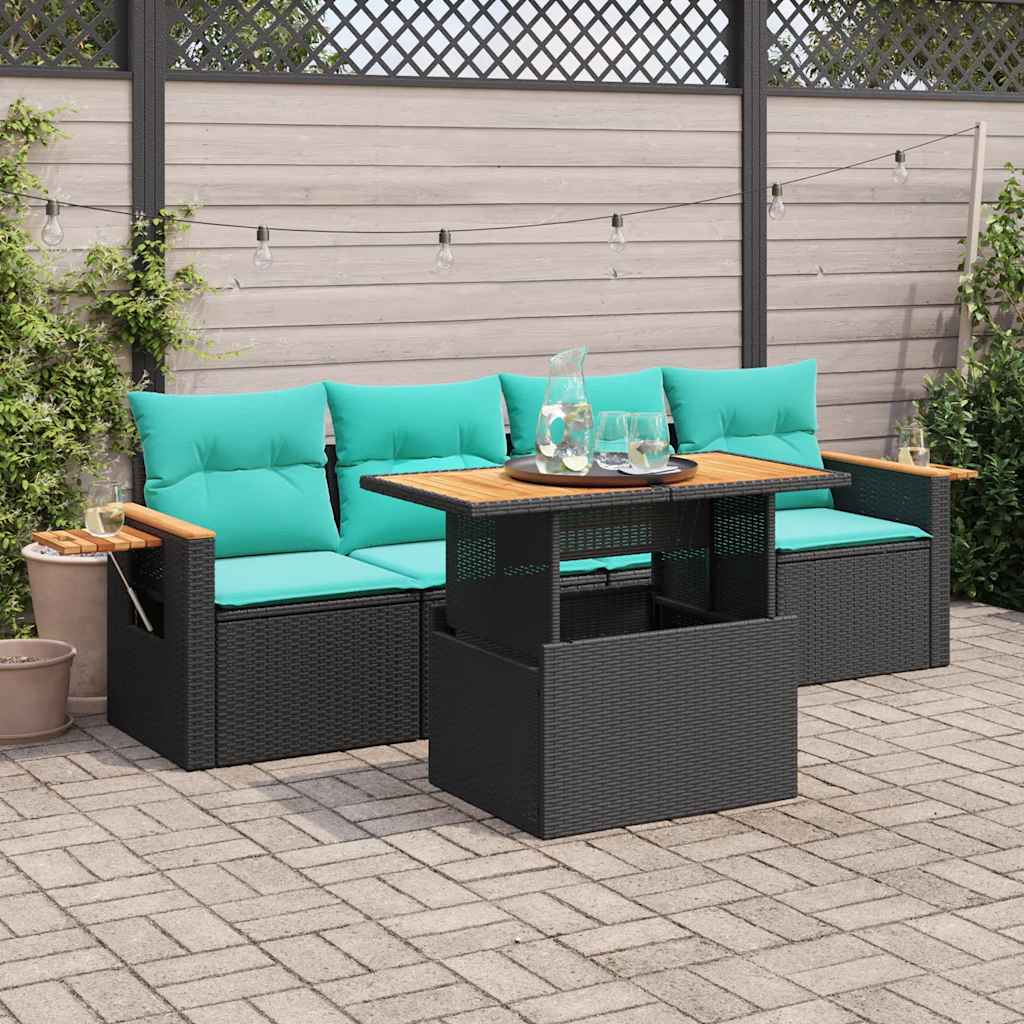 Set Divani da Giardino 5 pz con Cuscini in Polyrattan Nero 3327543
