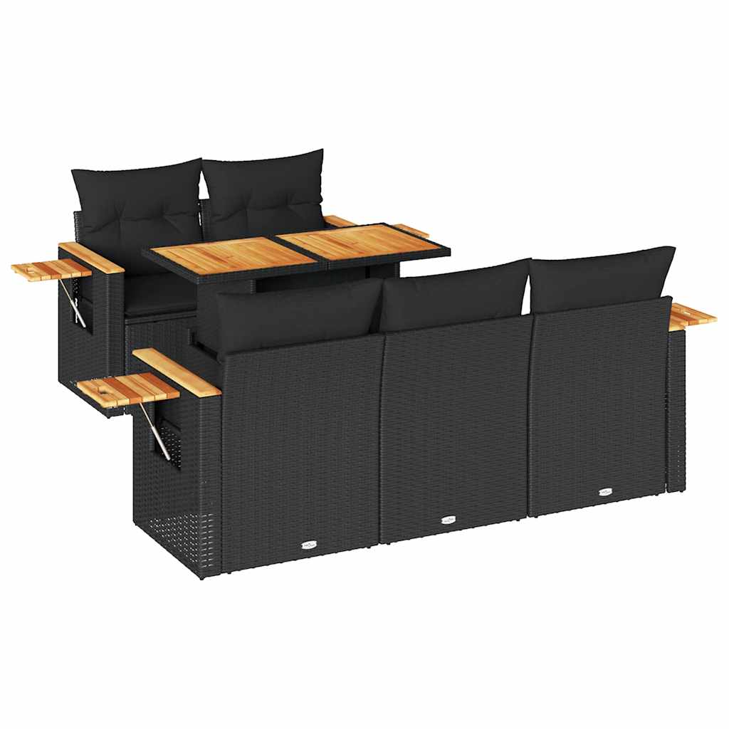 Thumbnail - vidaXL 6-tlg. Garten-Sofagarnitur mit Kissen Schwarz Poly Rattan