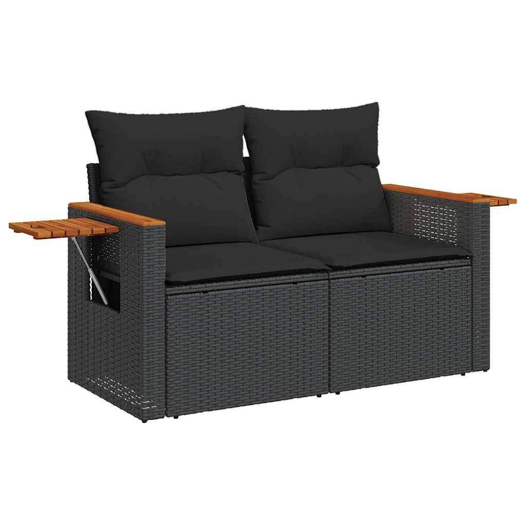 vidaXL 7-delige Loungeset met kussens poly rattan acacia zwart