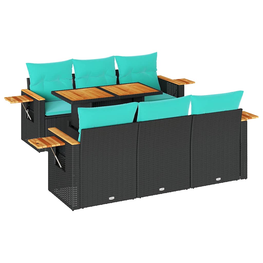 vidaXL 7-tlg. Garten-Sofagarnitur mit Kissen Schwarz Poly Rattan – Bild 2