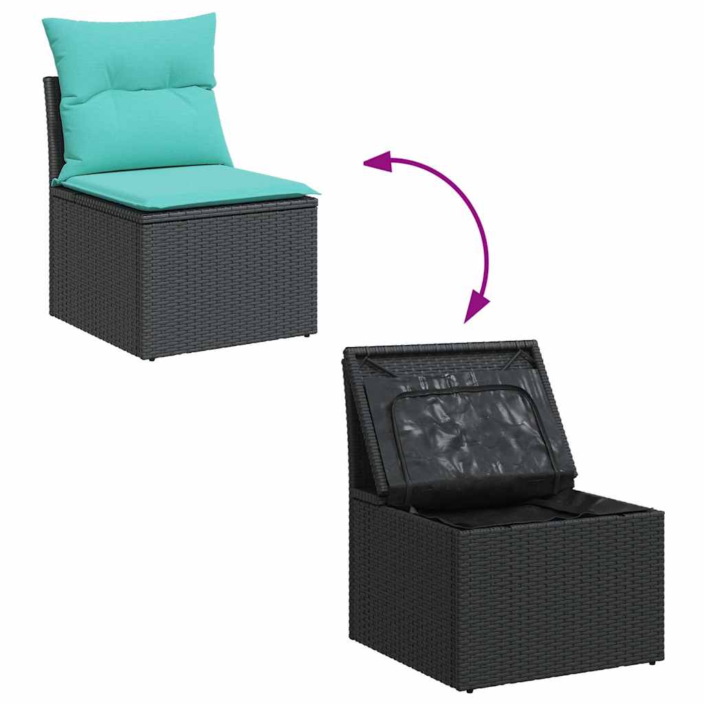 vidaXL 7-tlg. Garten-Sofagarnitur mit Kissen Schwarz Poly Rattan – Bild 5