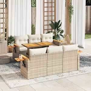 Vrtna sedežna garnitura z blazinami 7-delna bež ratan/akacija