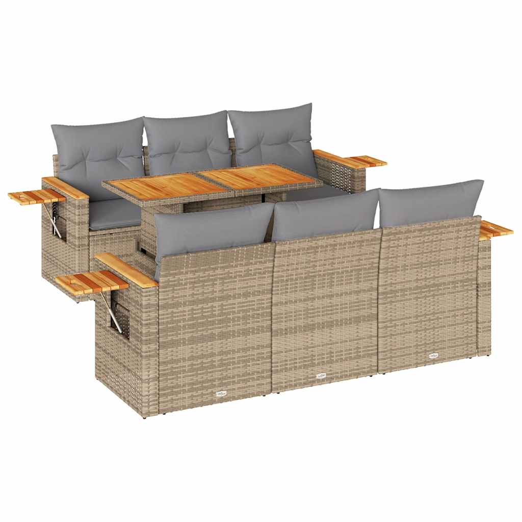 Thumbnail - vidaXL 7-tlg. Garten-Sofagarnitur mit Kissen Beige Poly Rattan Akazie