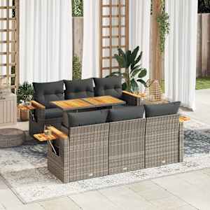 Vrtna sedežna garnitura z blazinami 7-delna siv ratan/akacija