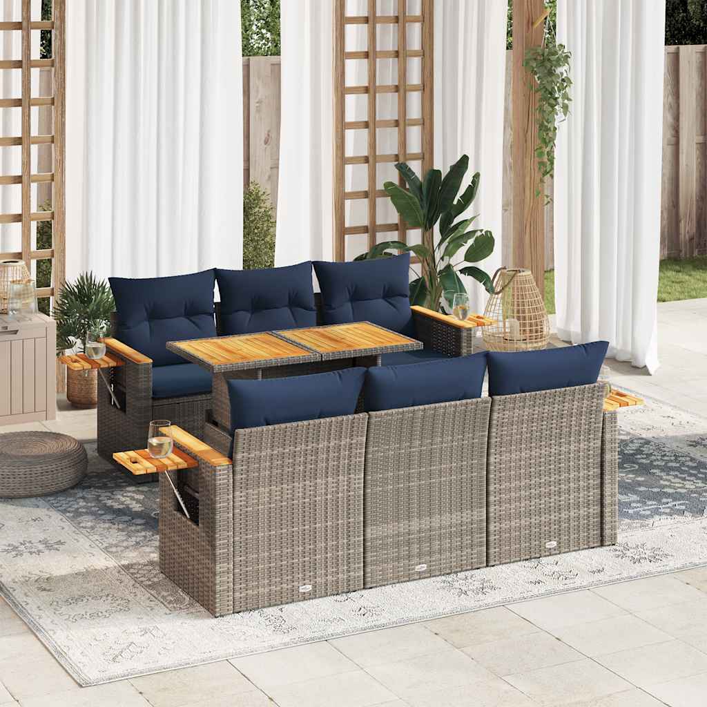 vidaXL Set canapele de grădină, 7 piese, cu perne, gri, poliratan