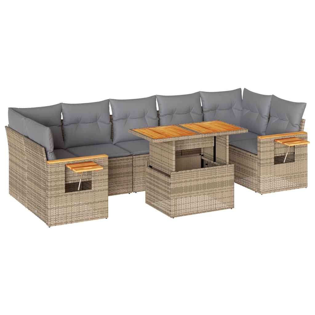 Thumbnail - vidaXL 8-tlg. Garten-Sofagarnitur mit Kissen Beige Poly Rattan Akazie