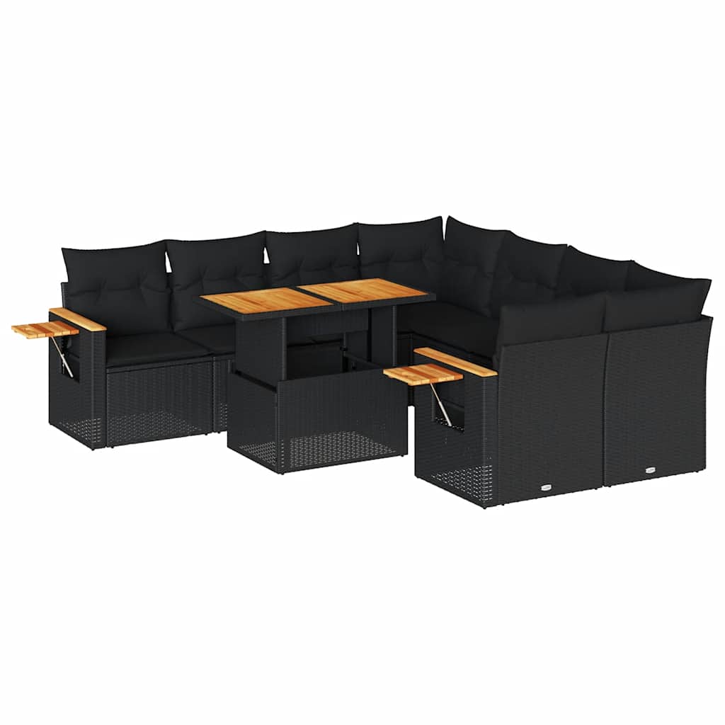 Thumbnail - vidaXL 9-tlg. Garten-Sofagarnitur mit Kissen Schwarz Poly Rattan