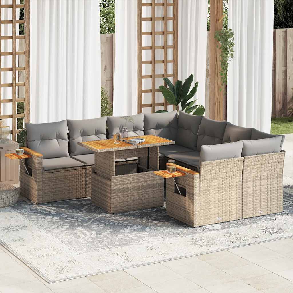 vidaXL Set Divano da Giardino 9 pz con Cuscini Beige Polyrattan Acacia