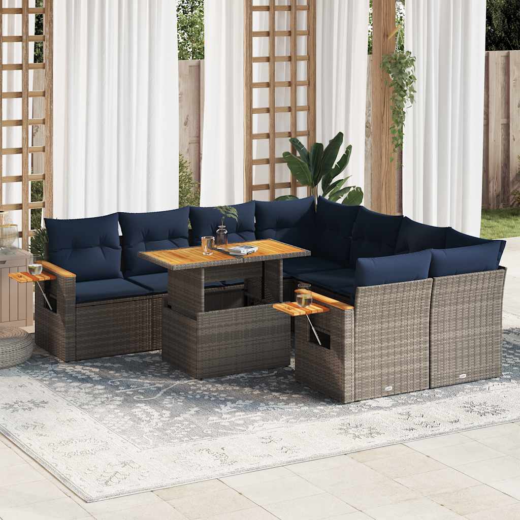 vidaXL Set canapele de grădină, 9 piese, cu perne, gri, poliratan