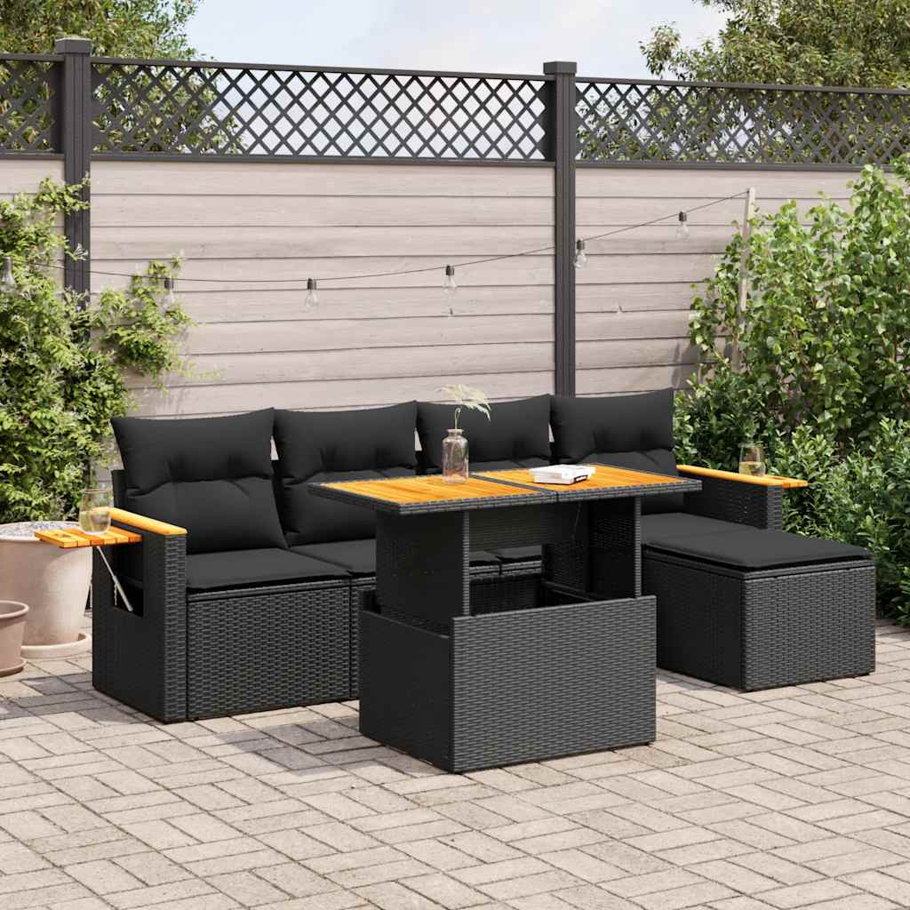 vidaXL 6-tlg. Garten-Sofagarnitur mit Kissen Schwarz Poly Rattan