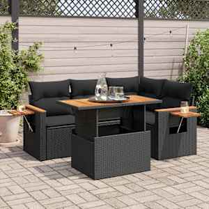 Vrtna sedežna garnitura 5-delna z blazinami poli ratan/akacija