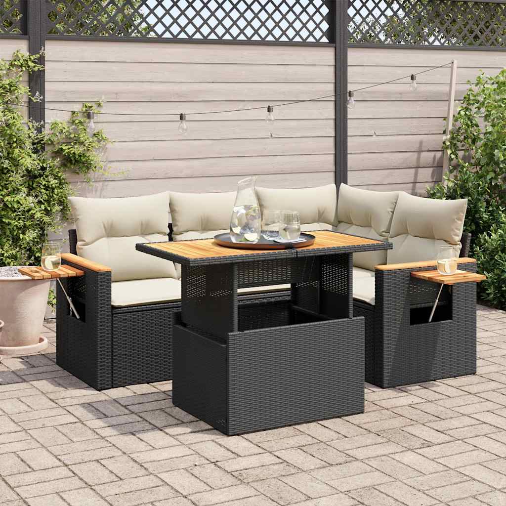 vidaXL Set mobilier de grădină cu perne, 5 piese,poliratan/lemn acacia