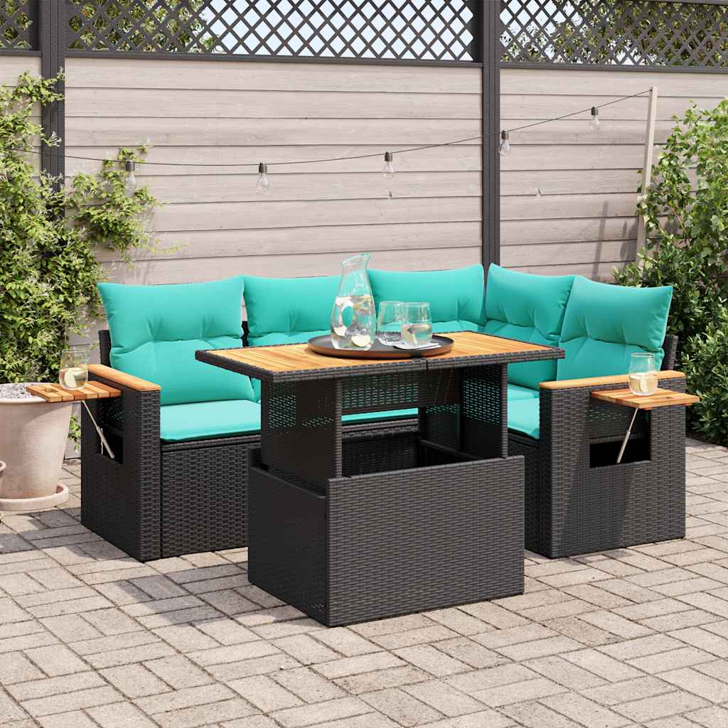 vidaXL Set mobilier de grădină cu perne, 5 piese,poliratan/lemn acacia