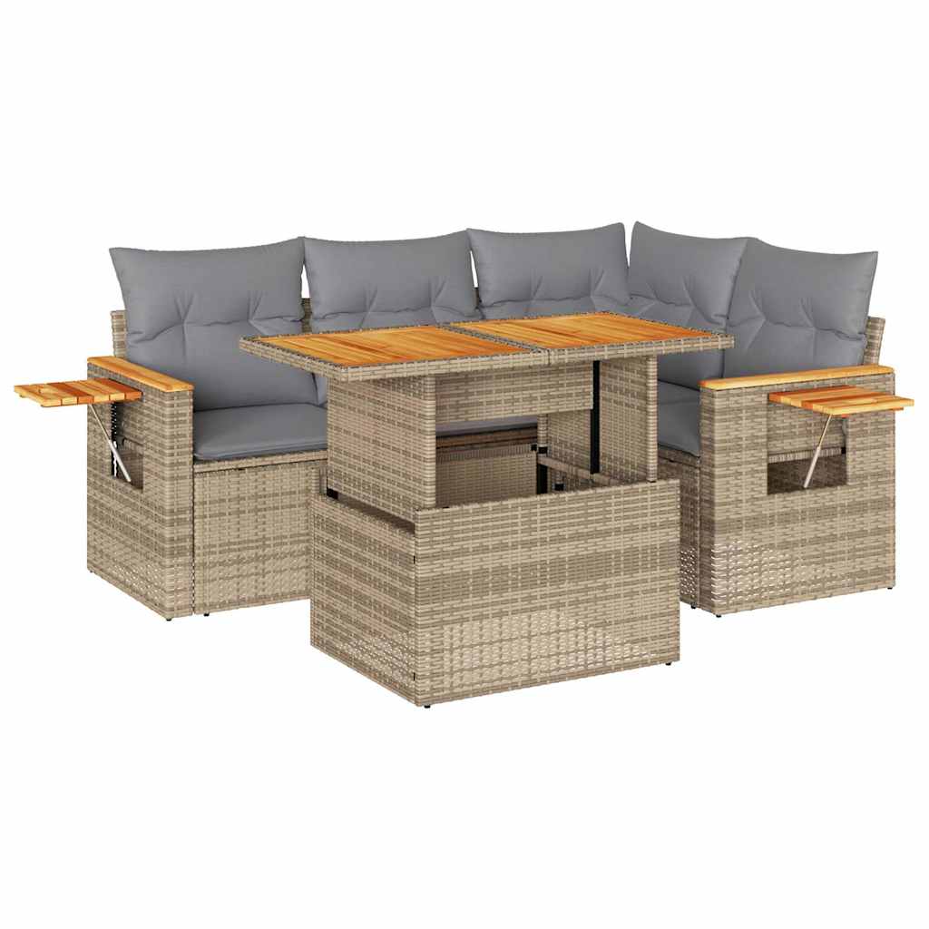 Thumbnail - vidaXL 5-tlg. Garten-Sofagarnitur mit Kissen Beige Poly Rattan Akazie